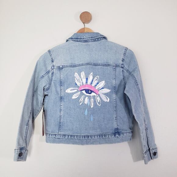 NEW Nordstrom Christina Martinez Denim Jacket Oversized Floral Art Girls Medium - Picture 7 of 10